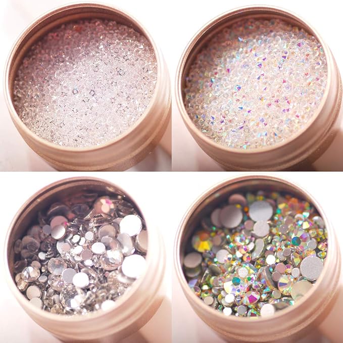 4 Boxes Nail Art Rhinestones AB and White Color Micro Diamond Sparkly with Aluminum Box Delicate Nail Gems