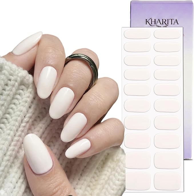 Semi Cured Gel Nail Strips – Real Gel Nail Polish Wraps for Brittle Nails | Waterproof Long Lasting Easy Peel-Off Removal | Hema-Free | Warm White 20-Piece Salon Set with File & Stick