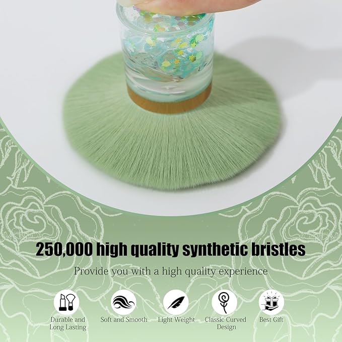 Nail Dust Brush for Arts, Powder Remover, Collector, Blush, Makeup Brushes, Acrylic Tools (Green-Round Head)