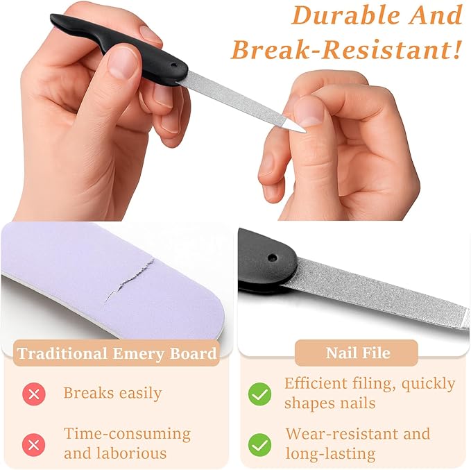 4PCS Folding Metal Nail Files – Stainless Steel Double-Sided Cuticle & Nail Care Tools for Men and Women (2 Pink + 2 Black)