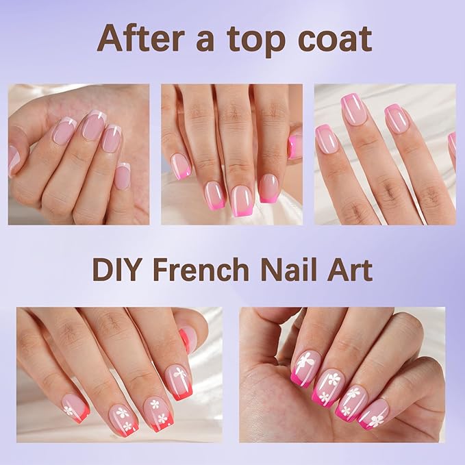 Misssix French Tip Press On Nails, 150Pcs French Gel Nail Tips, Pink Short Square Soft Gel Fake Nails, X-BASIC Tips Starter Kit for Nail Art DIY 15 Sizes
