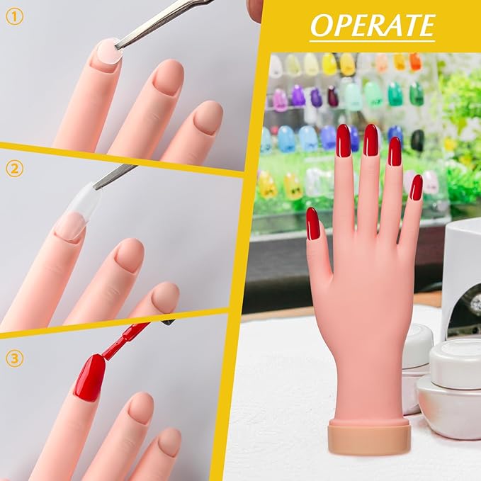 krofaue Nail Practice Hand - Practice Nail Tips Art Trainer Training Hand Tool Flexible Bendable Movable Fake Mannequin Right Hand Manicure Tool 1PCS