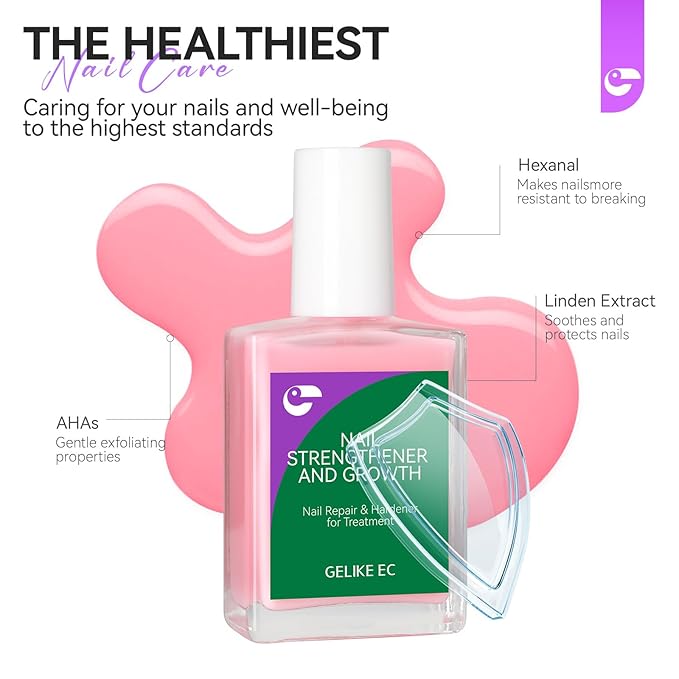 Nail Repair Protein for Thin Nails: Gelike EC 6 in 1 Natural Nail Strengthener Hardener Extra Strong and Growth - Long Lasting and Fast Dry Polish for Damaged Treatment(Pink 15ml)