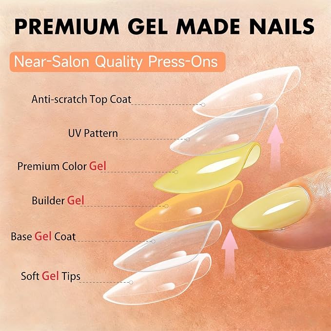 Chrome Bright Yellow Press on Nails Short Almond, Glazed Cute Fake Nails with Sparkle Mirror Design, Shiny Glitter Glue on Nails Stiletto, Gel Nail Press ons with Glue for Fingernail 30 Pcs