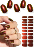 Semi Cured Gel Nail Strips, Chrome Ruby 20pcs Adhesive UV Sticker, Wraps for Home Manicure DIY