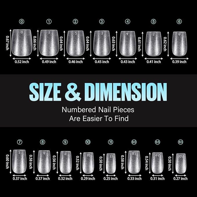 TOMICCA Extra Short Coffin Nail Tips, 240Pcs Full Cover Acrylic Fake nails for Extension Manicure, 15 Sizes Easy Use Soft Pre Shaped Gel Nail Tips for Home DIY and gifts women