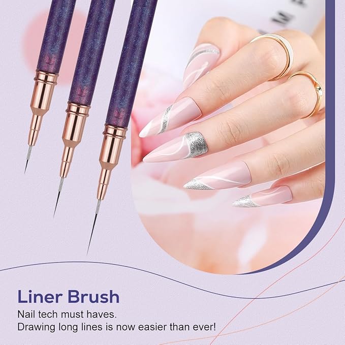 Nail Art Brushes Set Nail Art Design Pen Painting Tools with Nail Extension Gel Brush,Nail Polish Brush, Builder Nail Gel Brush, Nail Art Liner Brush for Salon Gift for Girls Women (Purple)