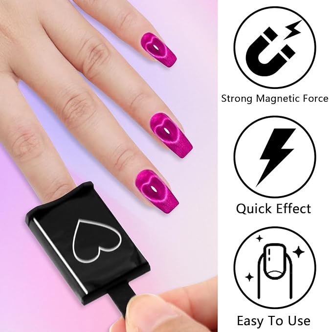 Laza 12 Pcs Nail Magnet Set, Super Strong Cylinder Magnet, Heart Magnet for Nails Double-head Magnet Wands for Magnetic Nails, 9D Galaxy Cat Eye Nail Art, Magnetic Nail Polish