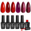 Beetles Red Gel Nail Polish Set Gel Polish 6 Colors Burgundy Red Glitter Purple Soak Off UV LED Art Design Decoration DIY Nail Gifts for Women Poinsettia