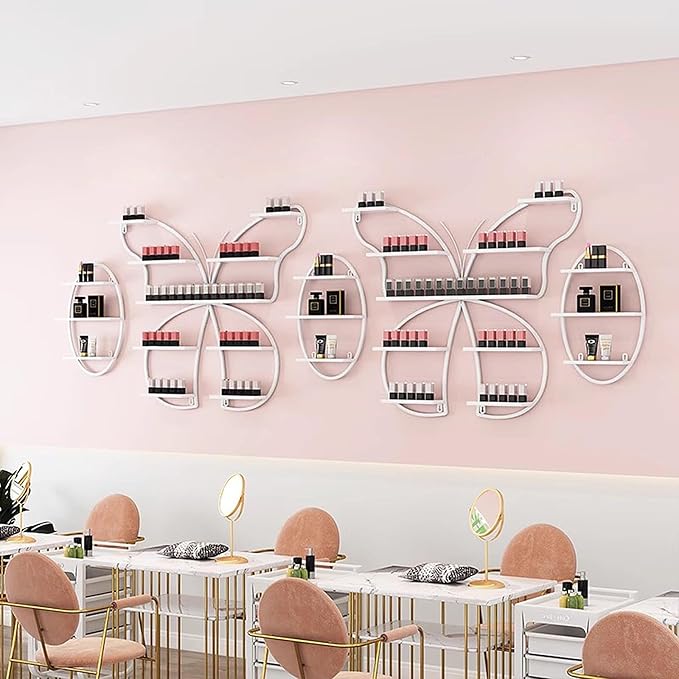 5 Tiers Nail Polish Wall Storage Rack, Nail Polish Essential Oil Display Shelf in Nail Salon, Wall Mounted Display Cabinet, Hanging Wall Nail Polish Makeup Cosmetics Perfume Rack, White
