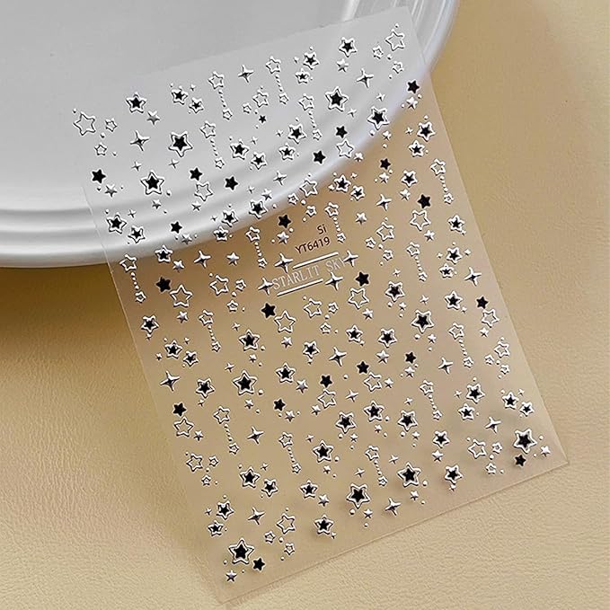 Star Nail Stickers for Nail Art 3D Glitter Cute Colorful Star Luxury Rhinestones Nail Design Stickers Starlight Nail Decals Nails Supply Manicure Sliders for Nails Decoration 4 Sheets