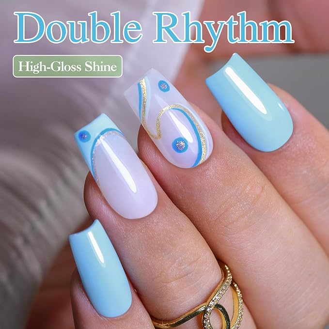 Double Rhythm Gel Polish 15ML Jelly Sheer Pastel Light Milky Color Pearl White Bottle 1 PC 0.5 OZ Full Size Nail Art Salon at Home (Sky Blue-D1113)