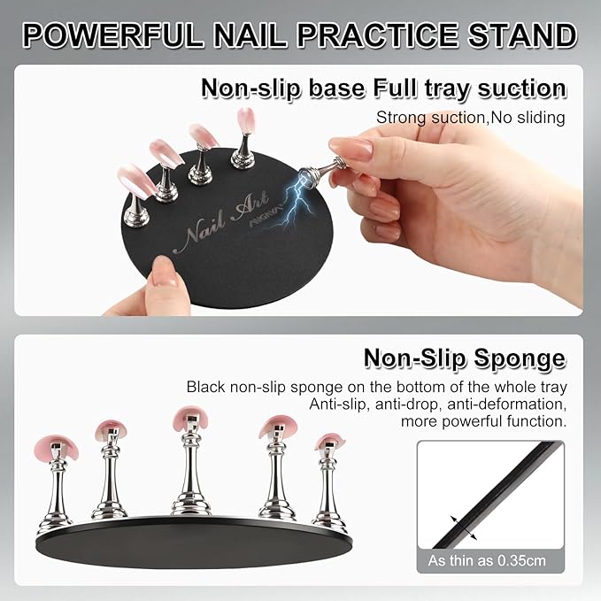 ANGNYA Nail Stand for Press Ons,Round Shape Super Magnetic Base Nail Holder for Painting Nails with 200 Pcs Reusable Double-Sided Tape for Nails Practice Nail Tools Home DIY Salon Supplies