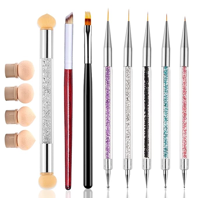 WOKOTO 8 Pcs Ombre Nail Brush Nail Art Brushes Set With 4 Nail Sponges Tips Ombre Brush For Gel Nails Gradient Nail Brushes For Ombre Acrylic Nail Art Liner Brushes Dotting Tools With Different Size