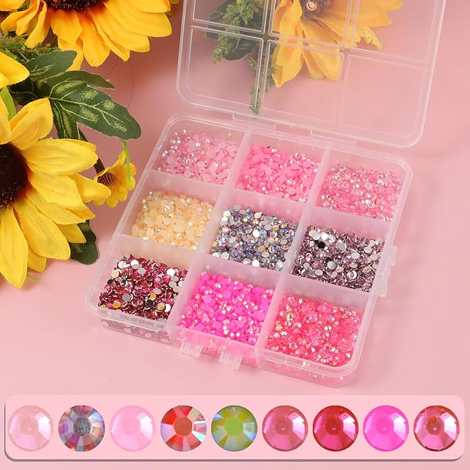 4500Pcs Flatback Rhinestones for Crafts, 3mm Pink Crystals Rhinestone, Resin Flatback Glitter Gems Nail Diamonds Rhinestones for Clothes Accessories DIY