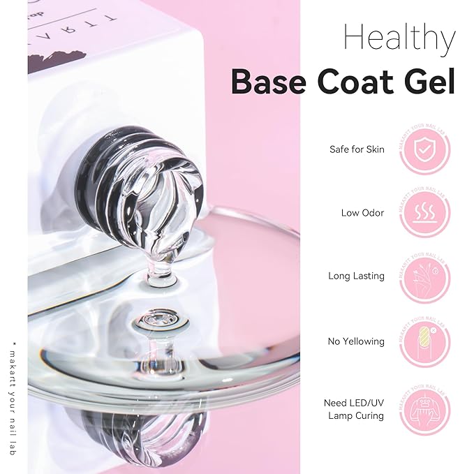 Makartt Base Coat Nail Polish 15ml – Extra Strong, Long-Lasting Gel Base Coat & Nail Glue for Small Nail Charms, Press-On Nails, UV/LED Lamp Required, Clear Foundation for Salon & DIY Home Use