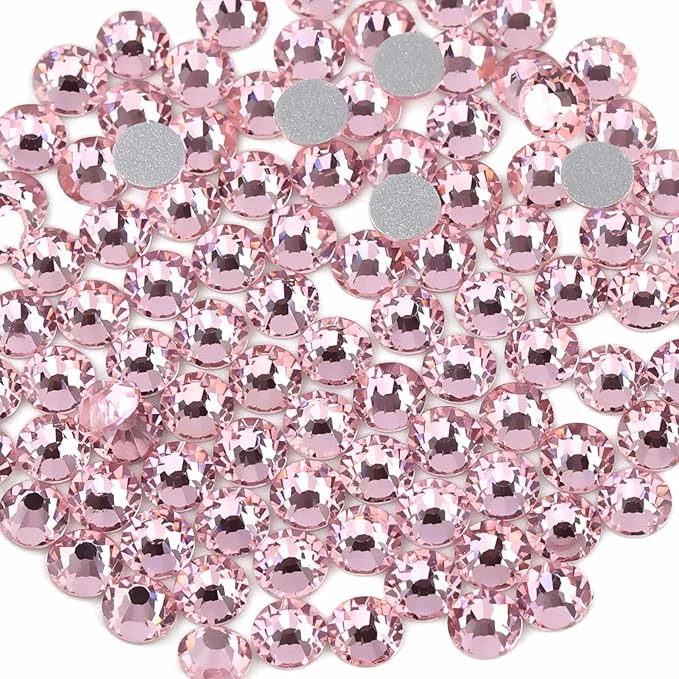 Beadsland 2880pcs Flat Back Crystal Rhinestones Round Gems for Nail Art and Craft Glue Fix,Light Pink,SS6,1.9-2.1mm
