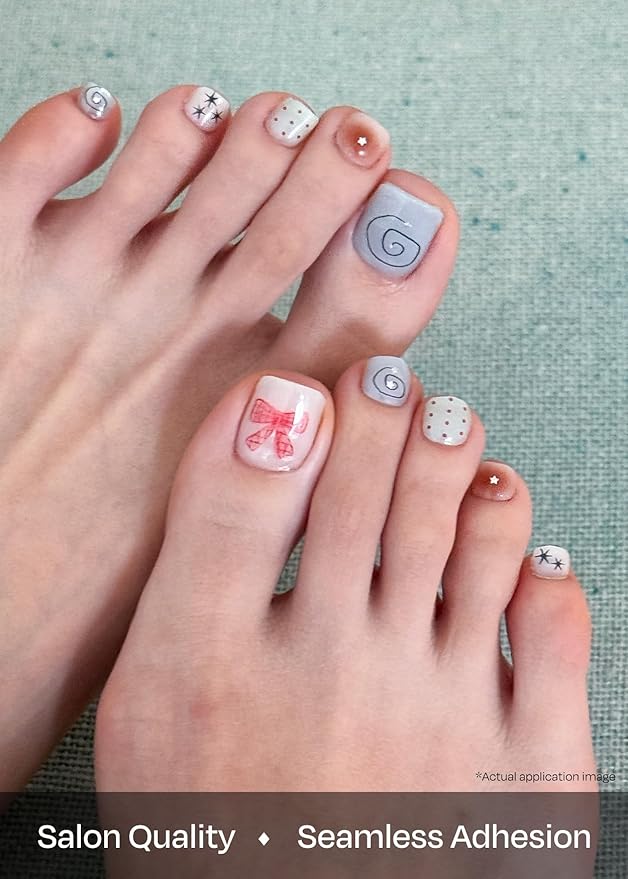 ohora Semi Cured Gel Pedi Strips (P Mini Museum) - Works with Any Nail Lamps, Salon-Quality, Long Lasting, Easy to Apply & Remove - Includes 2 Prep Pads, Nail File & Wooden Stick