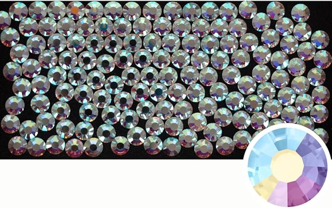 1440pcs ss10 (2.8mm) Crystal AB, Preciosa Genuine Czech Crystals New VIVA12 MC Chaton Rose Flatbacks, 12-Faceted Viva Rhinestone Roses, 10ss Clear Coated with Aurora Borealis, Great for Nail Art