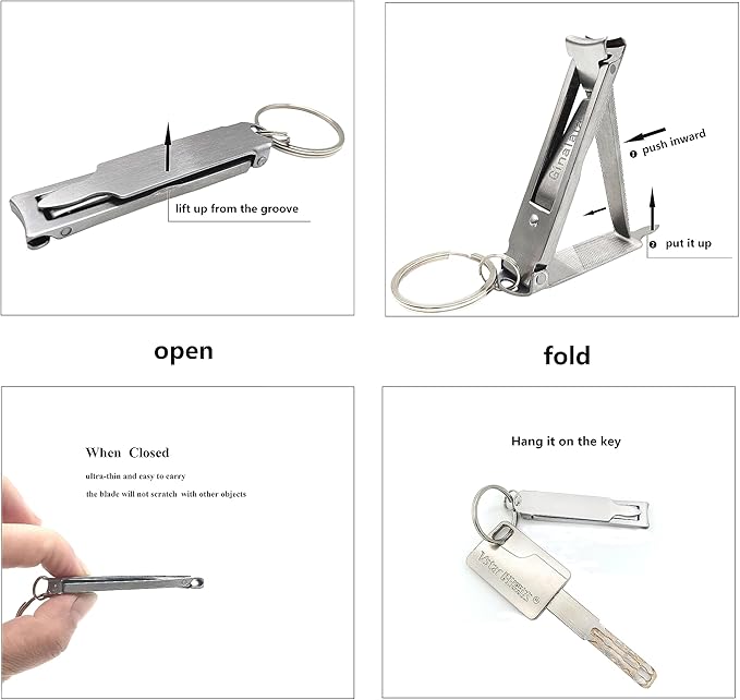 Stainless Steel Portable Nail Cutter，German Keychain Nail Clipper with File for Man and Women, Ultra Thin Flat Nail Clipper Perfect Use for Traveling、 Home 、 Office (Small, 2)