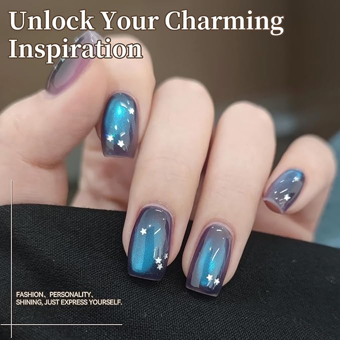 Born Pretty Cat Magnetic Eye Gel Nail Polish Set,6 Colors Glitter Green Blue Brown Gel Polish Cat Holographic Magnetic Nail Polish Nails Art Manicure Salon DIY at Home 7ML
