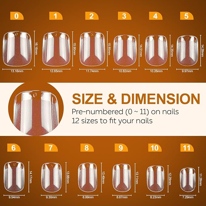 Nicedeco Gel Nail Tips Short Square Shape Nails, 504Pcs Pre Shaped Soft Tips Full Cover False Nails for Gel Nail Extensions Press on Nails - 011