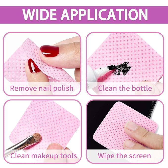 800Pcs Lint Free Nail Wipes for Gel Nails with 2-storage Boxes,SHEERBLISS Pink Nail Polish Remover Wipes Super Absorbent Soft Non-Woven for Nail Polish Remover and Eyelash Extension Wipes for Nail Art
