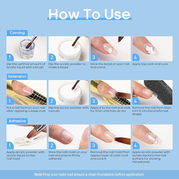 Modelones Acrylic Powder, 2.12oz Transparent Professional Clear Acrylic Nail Powder for Nails Extensiosn French Naisl Art 3D Flowers, Carving, Beginner-Friendly