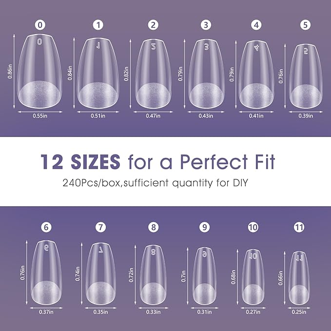 Short Coffin Gel Nail Tips: 240 PCS Pre-Shaped Full Cover False Coffin Nails Tips Acrylic Clear Fake Nails Extension for Nail Manicure Home DIY Women 12 Sizes
