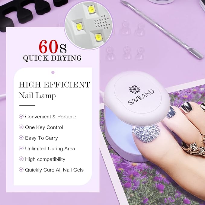 SAVILAND Toenail Tips and Solid Glue Gel: 500 PCS Clear Press on Toe Tips with Nail Glue Gel Base & Top Coat U V Light Pedicure Kit for Salon Home DIY Gift For Women