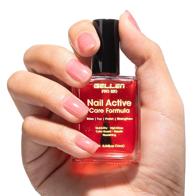 Gellen Active Glow Nail Polish One Step Ridge Filler Nail Strengthener with Hexanal & Pro-VE B5, Pomegranate Seed Oil for Healthier Glossier Nails, Ultra-Glowy Rose Mirror-Like Shine, 0.54 Fl Oz