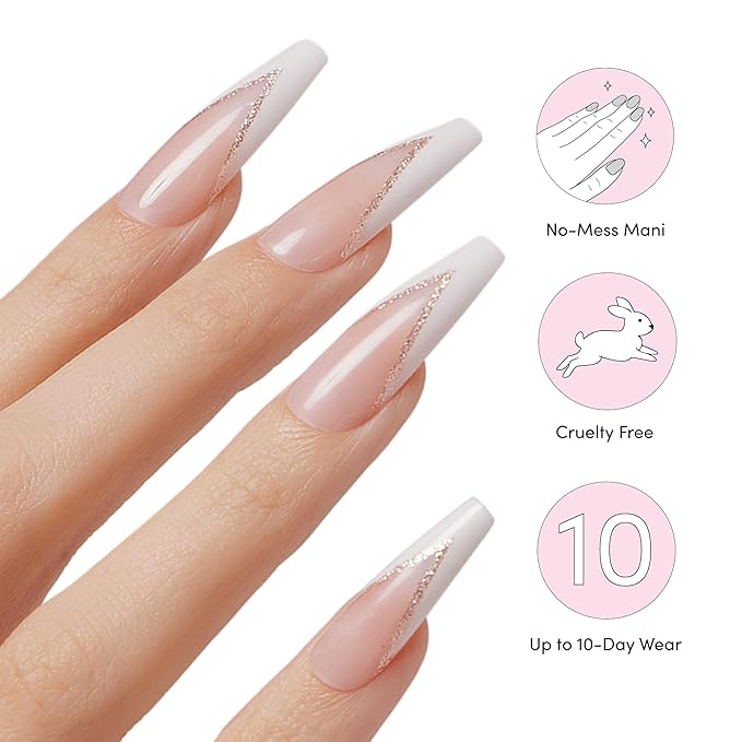 Dashing Diva Nailbliss Gel Manicure Bundle - French V Collection - Salon Quality, Easy to Apply and Chip Resistant - Contains 2 Sets of 30 Extra-Long Length, Square Shaped, Glue On Gel Nails