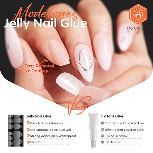 modelones Nail Glue Sticky Tabs for Press On Nails, Adhesive Tabs Jelly Nail Glue Waterproof Breathable for Kids 300pcs 10 Sheets