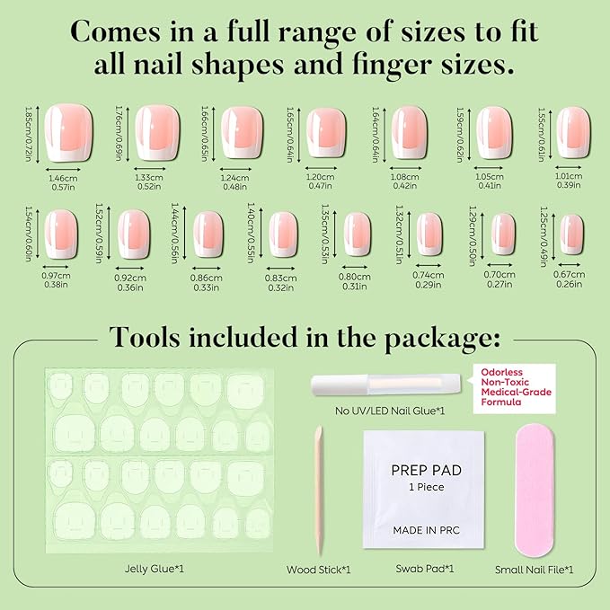 Luxbon Press On Nails Short Square with No-Cure Nail Glue and Tool Kit – French Glue On Nails 25-30pcs Full Size Set, Soft Gel Nail Tips Reusable Fake Nails for Women, Chrome White
