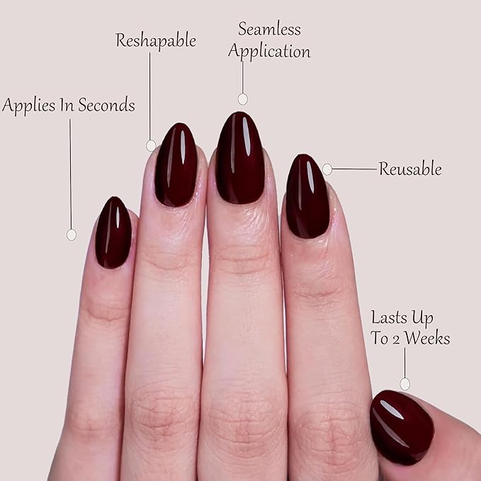 Cherry Red Press On Nails Almond -Short Press On Nails with Nail Glue, Fit Perfectly & Natural Reusable Stick On Nails in 12 Sizes - 24PCS Soft Gel Glue On Nails Kit
