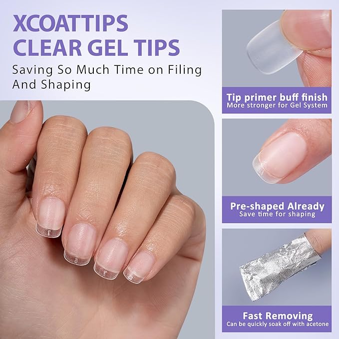 BTArtbox Extra Short Square Nail Tips - Short Squoval Gel Nail Tips, Natural Fake Nails with Tip Primer Cover, Pre-shaped Upgrade Matte Full Cover Nails for Home DIY Nail Salon