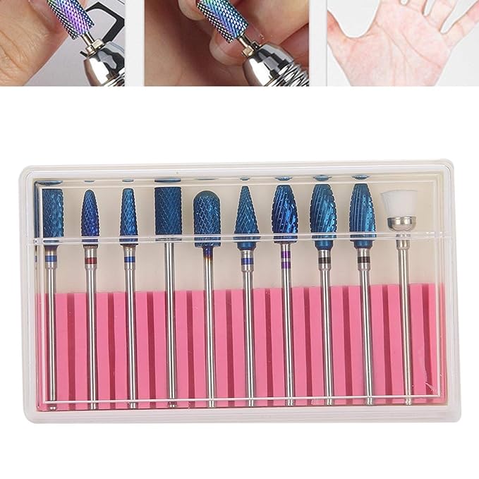 Nail Drill Bits Set,Electrical Professional Nail File Kit,Carbide Nail Drill Bits Set, Cuticle Drill Bit,Nail File Drill Bit for Manicure Pedicure Cuticle Gel Nail Polishing,10Pcs Nail Grinding Head