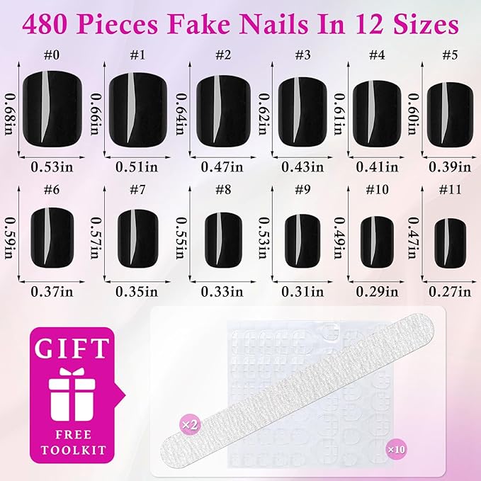 LoveOurHome 576pc Christmas Press on Nails Short Fake Nails Acrylic Nail Press ons Nails Square Short Presson Nail Square False Nail Artificial Fingernail & Glue Adhesive Tabs for Women Girls Kids