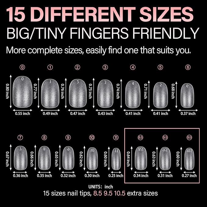 AILLSA Short Oval Nail Tips 450PCS Matte Full cover Nails Tips Acrylic Gel Clear No Need Filed Press on False Nail Tips Pre-Shaped for Nail Extension Fake Nail Tips Manicure 15 Sizes