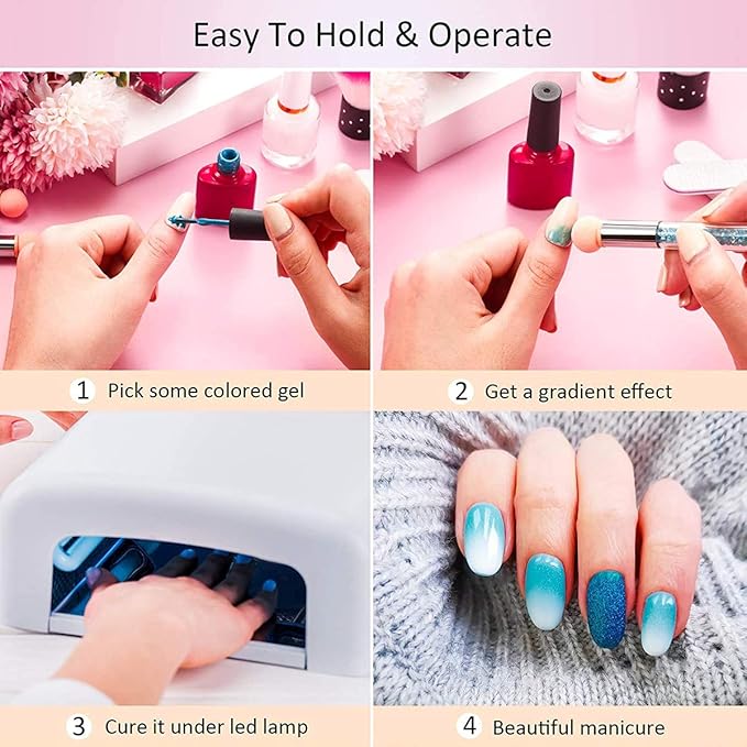 SILPECWEE 1Pc UV Gel Nail Gradient Sponges Pen With 16Pcs Replaceable Sponge Heads Double Head Nail Ombre Brush Acrylic Manicure DIY Nail DesignTools