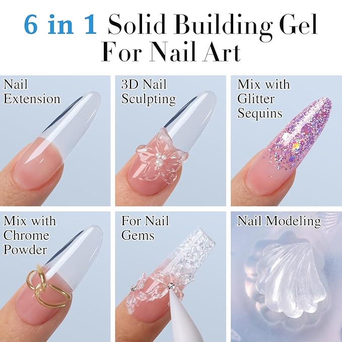 Double Rhythm 2.1 Oz Solid Sculpting Gel for Nail Art Non-Sticky 60g 3D Clear Hard Gel for Building, Carving, Molding Extension with Sculpting Pen and Mould (Clear)