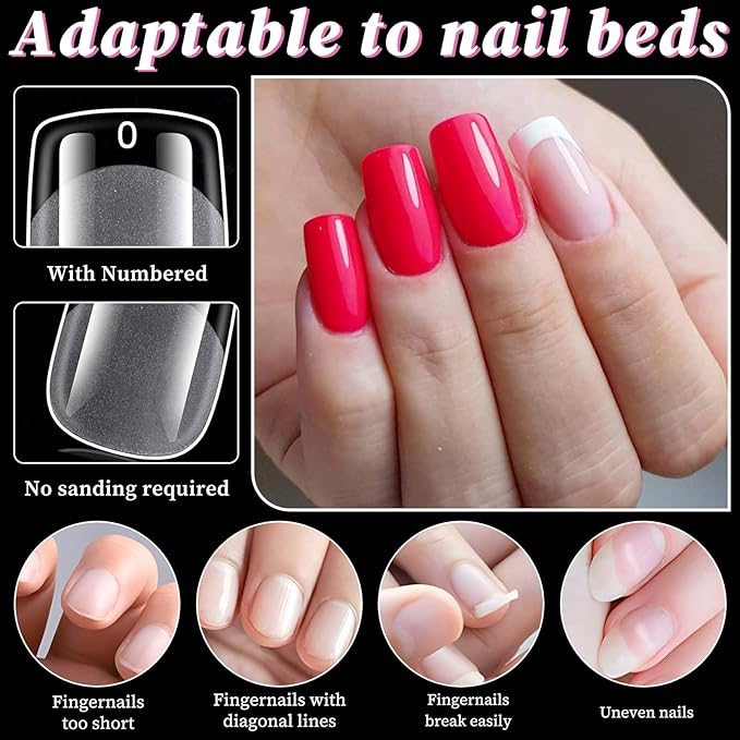 300pc Medium Round Square Gel Nail Tips Clear Fake Nail, Clear Press on Nails Medium Squoval Soft Gel Nail Tips Acrylic Nails Full Cover False Nail Artificial Fingernail for Nail Extension Press-ons