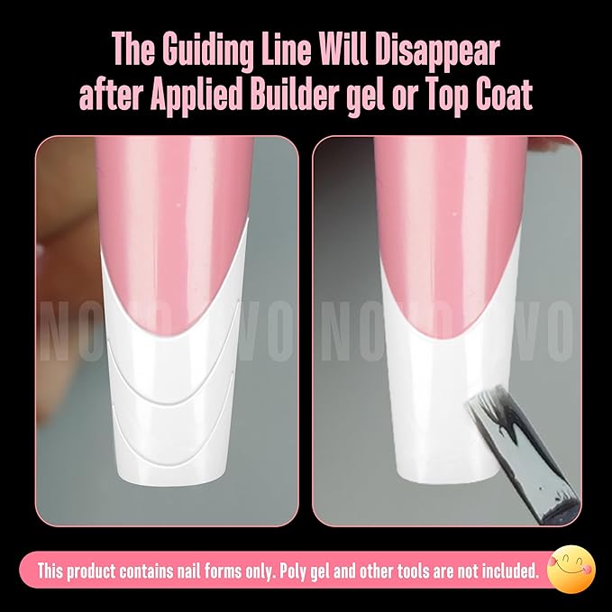 NOVO OVO Tapered Square (Sculpted) Nail Dual Forms for Poly Gel Extension with Guiding Line Inside, XL XXL Reusable Full Cover Acrylic Builder Hard Gel Polygel Molds x 15 sizes 150 Pcs