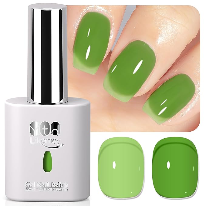 YTD Likomey Crystal Green Gel Nail Polish,15ml Sheer Translucent Jelly Glass Fine Pigment Nail Gel,Fall Winter Salon Home DIY Manicure and Pedicure Fall Winter UV Color Varnish,CS482