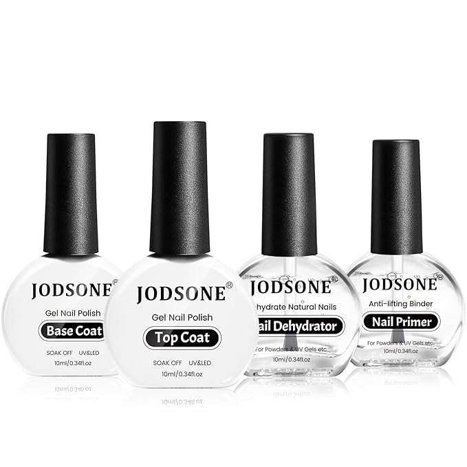 JODSONE 4 Bottle 10ML Nail Primer Base Coat Top Coat Glossy Quick Drying Durable DIY Nail Art Design Long Lasting Gift For Girls, transparent