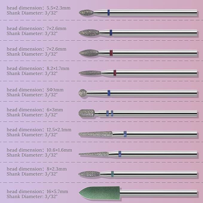 20pcs Nail Drill Bits Set,3/32inch Professional Ceramic Safety Bits for Nail Drill, Cuticle Electric Nail File Acrylic Gel Nail Bit Kit,Remover Bits for Acrylic Gel