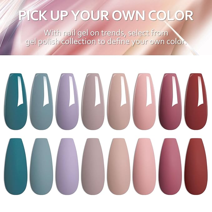 MTSSII Gel Nail Polish Set, 8 Colors Fall Nude Blue Green Pink Ped Purple Soak Off Gel Polish Kit for Salon and Nail Art DIY at Home