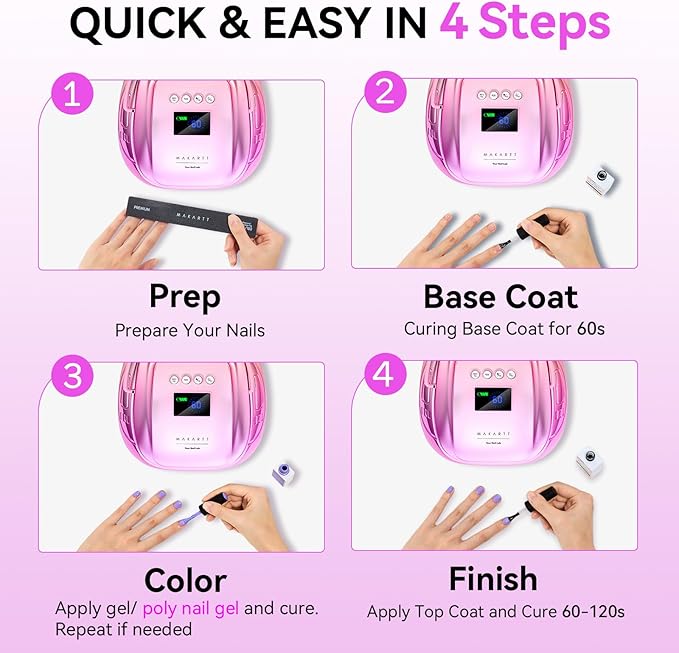 Makartt UV Nail Lamp – 30W Fast Curing UV Light with Handle Rechargeable Cordless Nail Dryer for Gel Polish with 45 Beads Dual Lights 4 Timers LCD Smart Sensor for Nail Art Design(Gradient Purple)