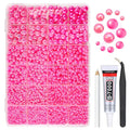 2 Styles Solid Hot Pink+ Rose Pink AB Flatback Pearls for Bedazzling Crafting 3mm-10mm Half Round Pearls Beads Gems Bedazzler Kit for Nails Face Eyes Makeup Tumblers Bottles DIY Crafts Shoes﻿