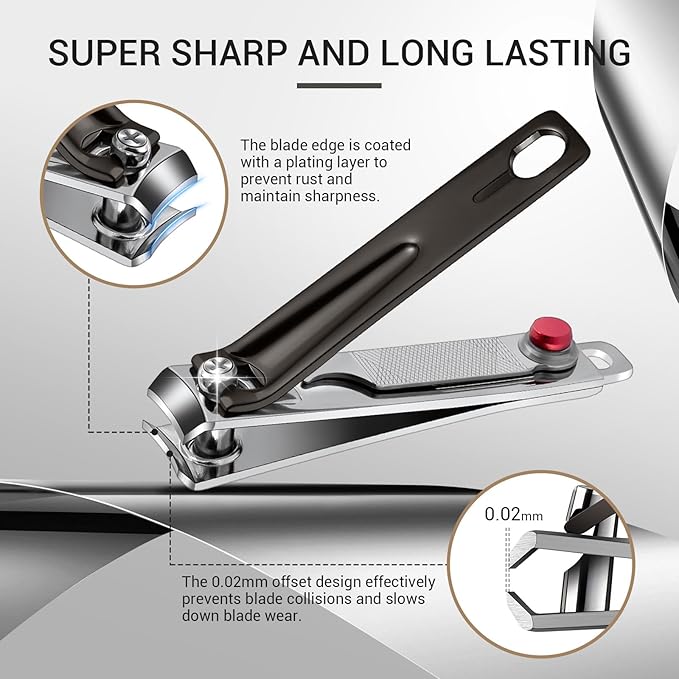 MelodySusie Nail Clippers Set, Ultra Sharp Toenail Clippers with Glass Nail File, 3 in 1 Stainless Steel Nail Clippers for Men Women, Fingernail Clipper Nail Cutter Manicure Set, Dark Gray